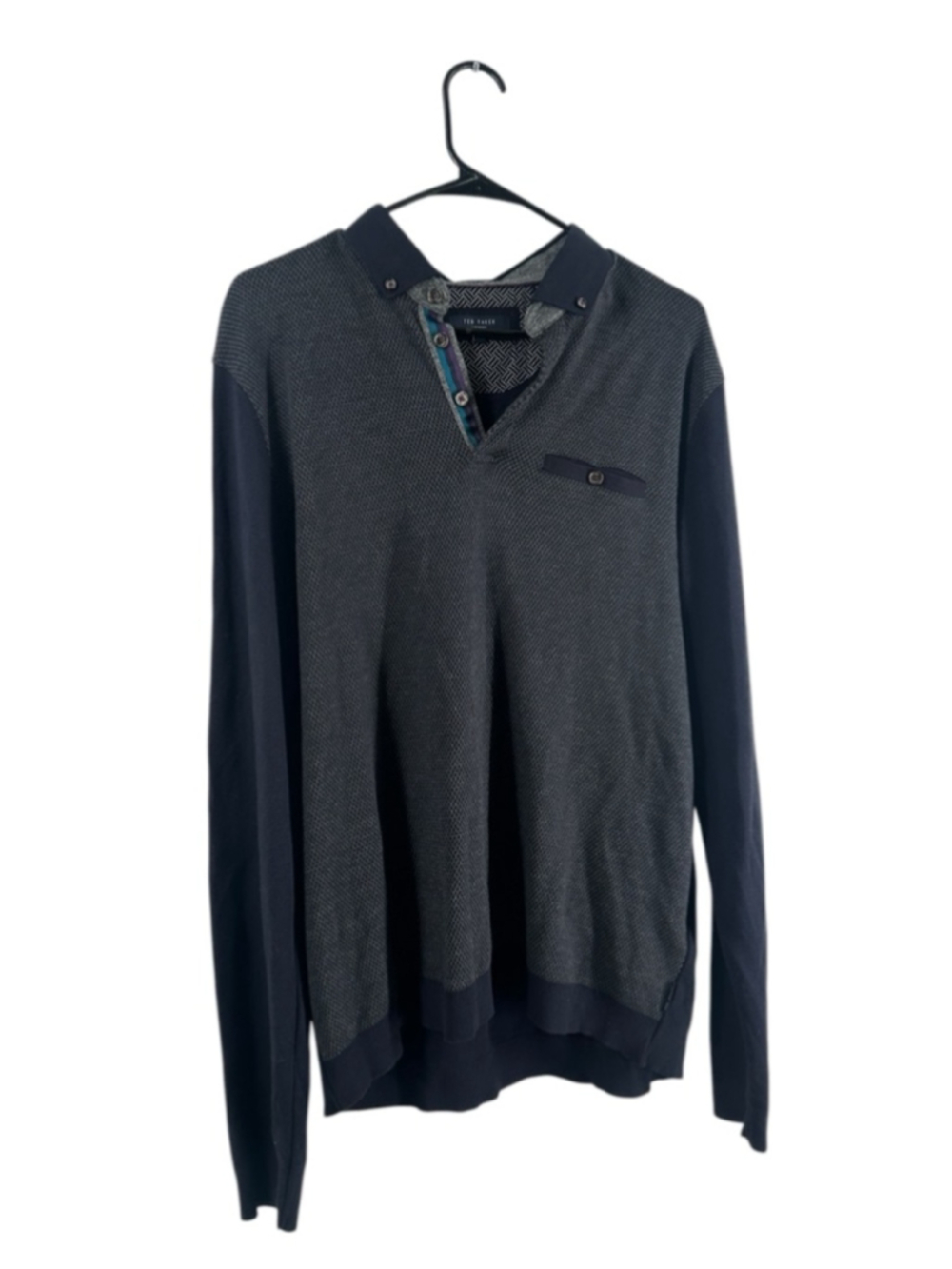 Ted Baker long-sleeved textured knit polo shirt classics luxury career sz XL